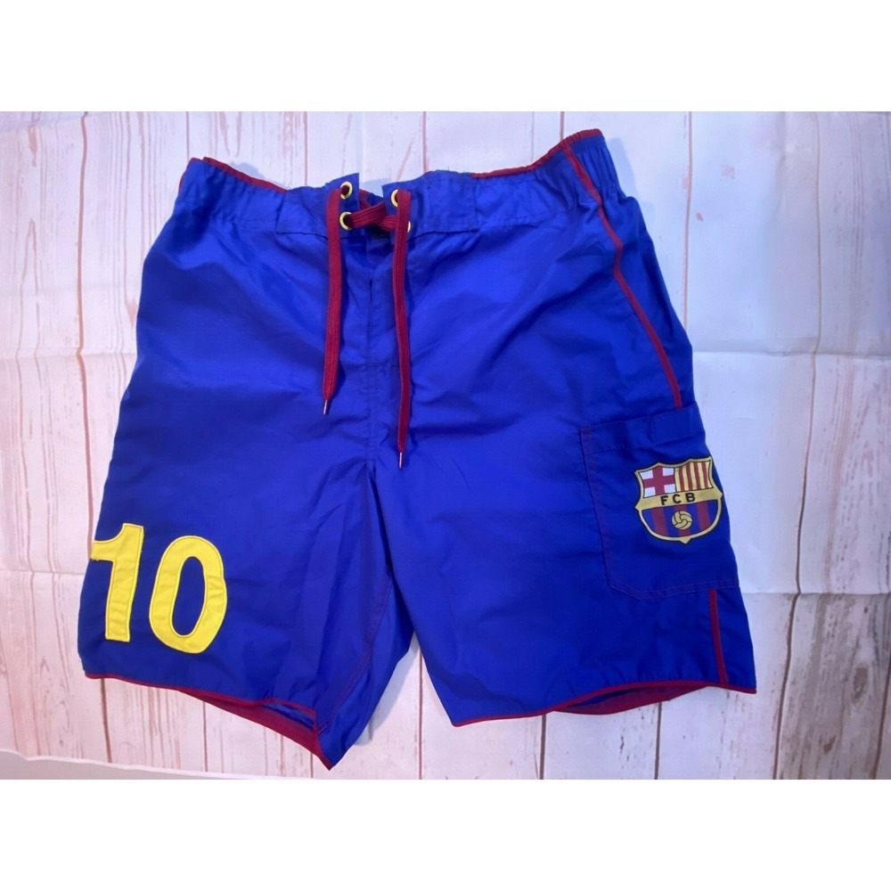 FC Barcelona Blue Boardshorts Swim Trunks Men youth Futbol Messi 10  NWT Sz 34